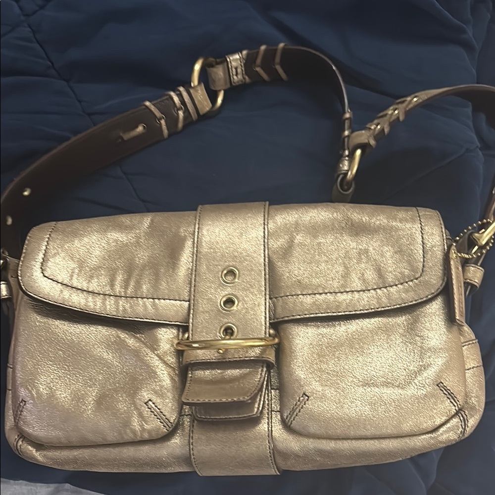 Vintage Gold Coach Leather Women's Bag